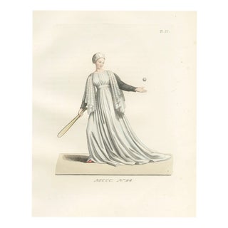 Camille Bonnard, Medieval Tennis Costume Study, Hand-Colored Lithograph, 1845 For Sale