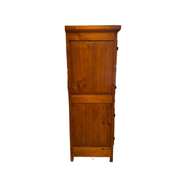 Brown 1980s Rustic Solid Pine Storage Armoire With Wrought Iron Accents, Mexico For Sale - Image 8 of 13
