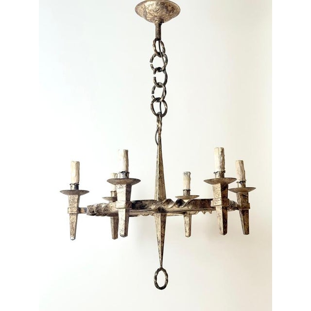 Arts and Crafts Golden Hand-Forged Six-Light Iron Chandelier, Germany, 1920s For Sale - Image 11 of 18