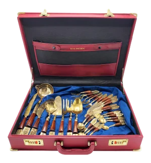 Mid-Century Siam Brass and Rosewood Flatware Set - 30 Pieces