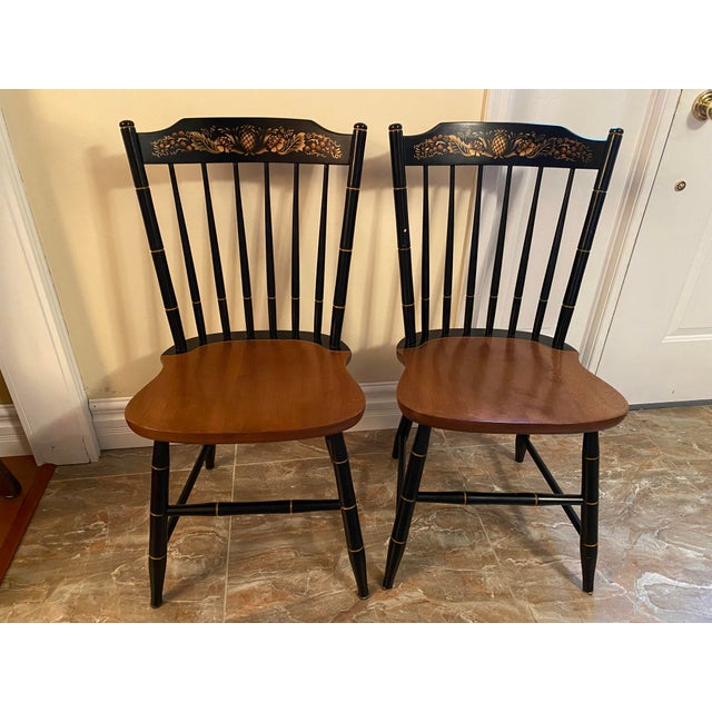 1960s Ethan Allen Hitchcock Pineapple Stencil Back Chairs a Pair