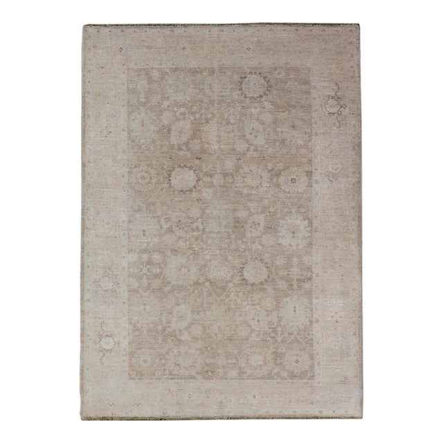 Modern Tabriz Rug by Keivan Woven Arts in Warm Taupe and Soft Cream 5'3 X 7'10 For Sale