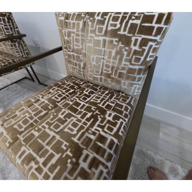 Brass Miles Talbott Accent Chairs in Gold /Linen -Set For Sale - Image 8 of 12