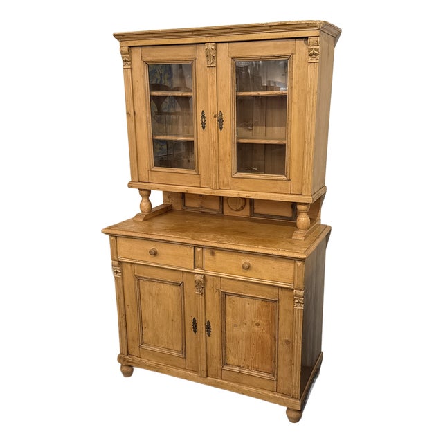 Antique European Pine Two-Piece Hutch Cabinet, Circa 1830 For Sale
