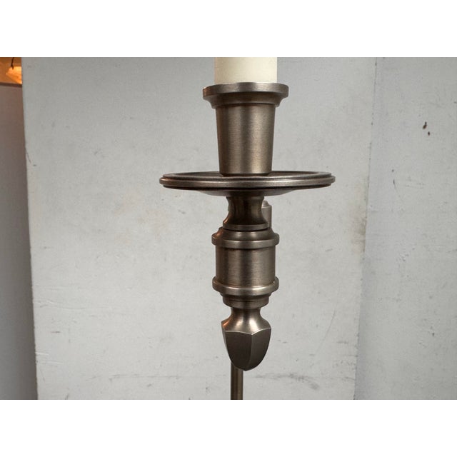 Gray Transitional Brushed Nickel Swing Arm Floor Lamps, Pair For Sale - Image 8 of 12