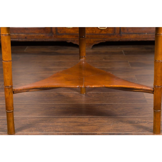 English 1860s Pine Center Table with Partitioned Drawer and Faux Bamboo Legs For Sale - Image 9 of 11