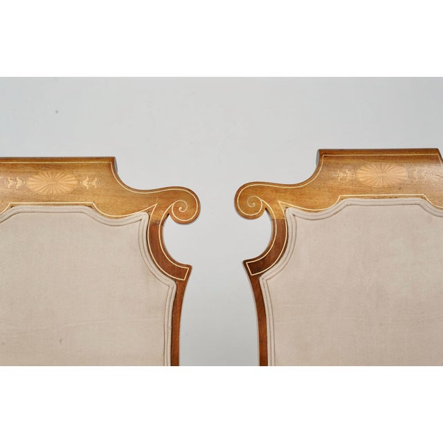 Early 20th Century Pair Unusual Inlaid Edwardian/Neoclassical Style Slipper Chairs For Sale - Image 5 of 10