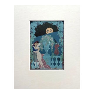 Original George Barbier 1928 Hand-Colored Pochoir Print "Fantoches" in 11x14 Mat For Sale