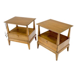 Pair Heywood Wakefield Mid-Century Modern One Drawer Nightstands End Tables Mint For Sale