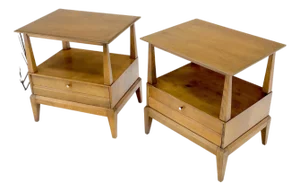 Pair Heywood Wakefield Mid-Century Modern One Drawer Nightstands End Tables Mint