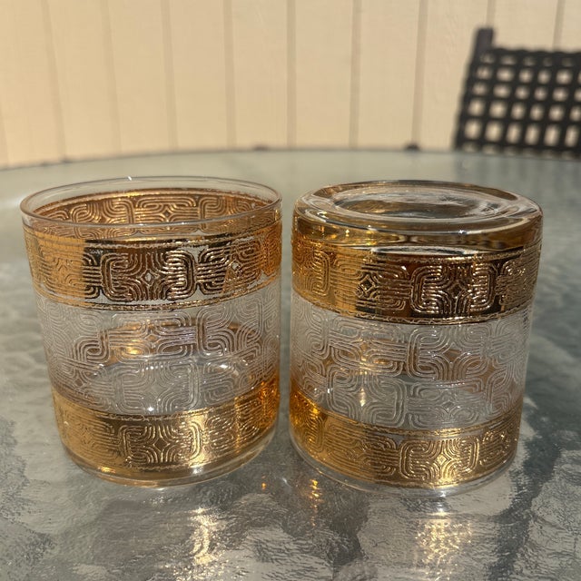 Rare Culver Lowball Glasses with a Wide Band of Gold, Top and Bottom.-set of 2.