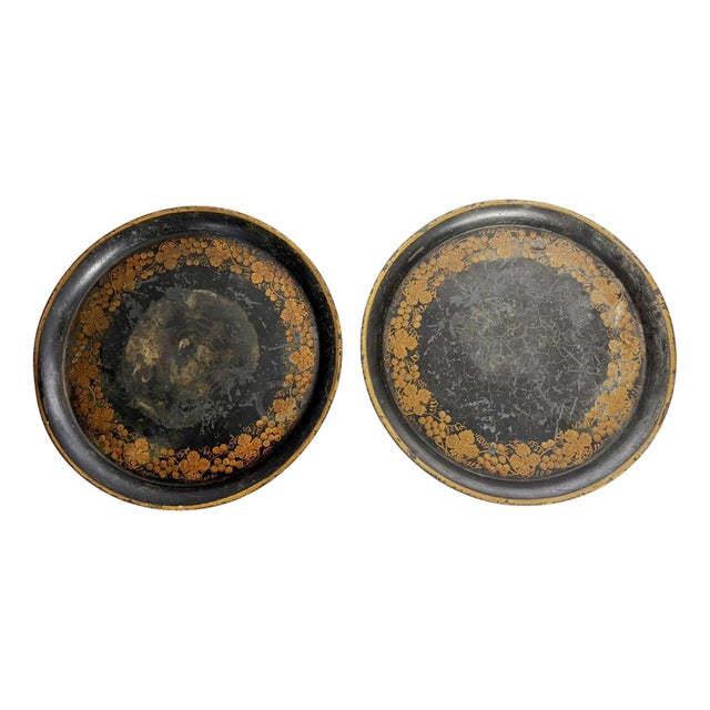 Vintage French Black Trays, 1950, Set of 2 For Sale