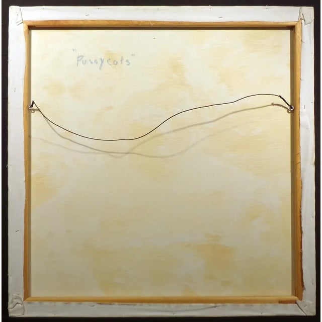 1980s Earl Linderman "Pussycats" Signed Original Oil Painting 36x36 Unframed For Sale - Image 5 of 6