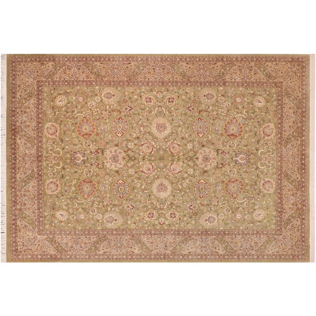 Green Floral Kashan Pak-Persian Green/Tan Wool Rug - 10'2'' X 13'9'' For Sale - Image 8 of 8