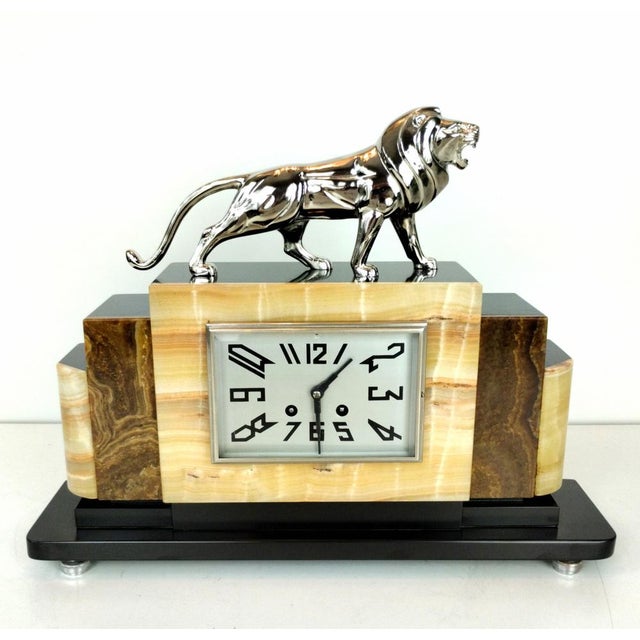 French Art Deco Mantel Clock with Chrome-Plated Bronze Lion, 1930s For Sale - Image 14 of 18