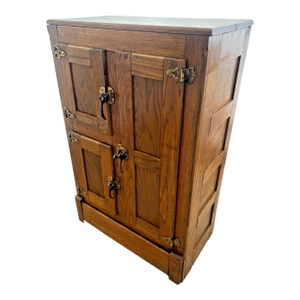 Antique Ice Box Three Storage Cabinets Oak Brass Hard to Find Petite Size