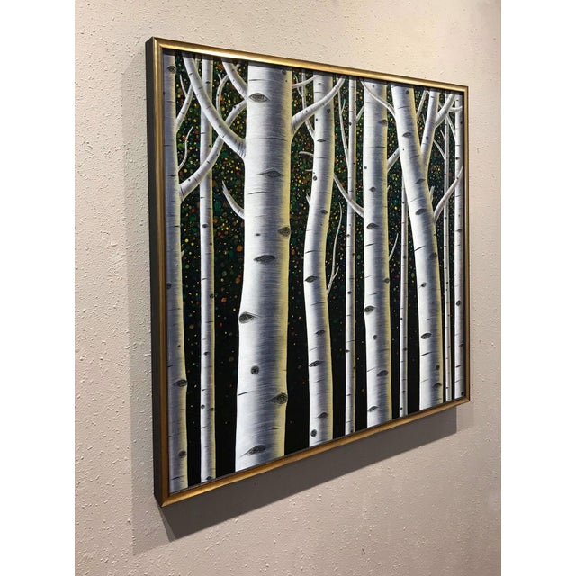 Contemporary Revelry by Thane Gorek | Oil on canvas Depiction of white birch trees in a colorful forest. For Sale - Image 3 of 5