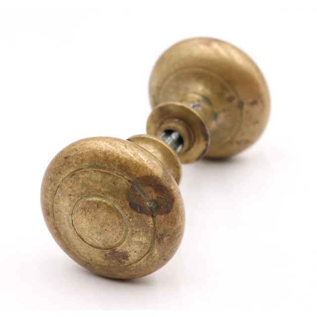 Pair of Vintage 2 In. Raised Concentric Brass Passage Door Knobs For Sale - Image 4 of 6