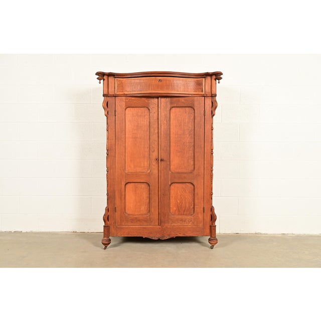 Antique Victorian Carved Oak Wardrobe or Armoire Dresser, Circa 1890s For Sale - Image 17 of 17