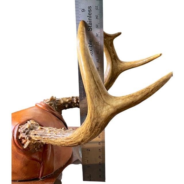 Bone 2001 Karl E. Hallberg “Night Hawk” Deer Antler & Hand-Tooled Leather Trophy Wall Mount For Sale - Image 7 of 7