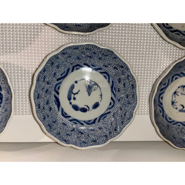 Antique Blue and White Bowls - Collection of 12 - Scalloped Edge -End Edo or Beginning Meiji Period For Sale - Image 9 of 18