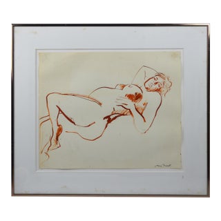 Mid 20th Century Mary Frank Original Drawing of a Nude Woman Signed For Sale