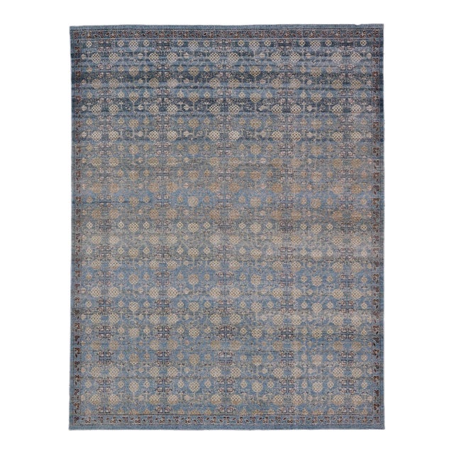 Modern Large Khotan Rug by Keivan Woven Arts in Blue and Ivory 11'9 X 14'9 For Sale