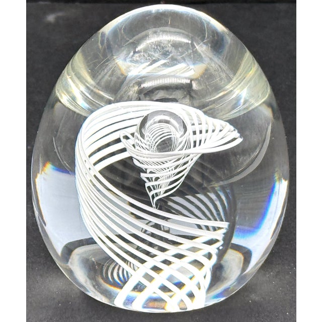 Modern Signed Steuben White Swirl & Bubble Glass Egg Paperweight by George Thompson For Sale - Image 3 of 18