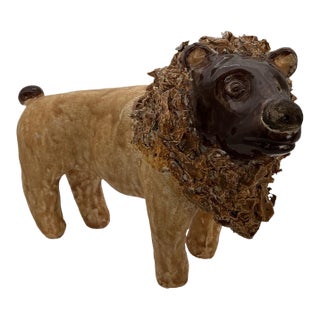 Signed Tom & Judy Touchstone Turkey Mountain Pottery Lion Sculpture – Georgia Folk Art, 8” For Sale