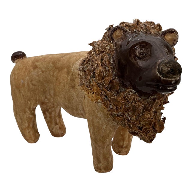 Signed Tom & Judy Touchstone Turkey Mountain Pottery Lion Sculpture – Georgia Folk Art, 8” For Sale