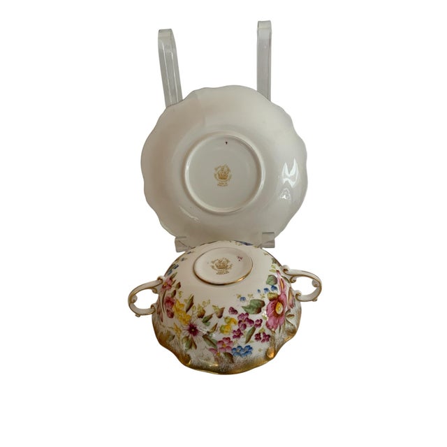 Queen Anne Vintage Hammersley "Queen Anne" Bone China Flat Cream Soup Bowl & Saucer England 1940s-1950s For Sale - Image 3 of 5