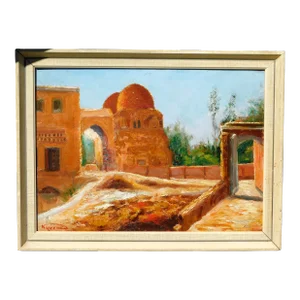 Vintage Michel Kurche Desert Landscape Oil Painting, Framed