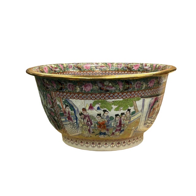 Vintage Chinese Famille Rose People House Graphic Large Porcelain Bowl Pot For Sale - Image 12 of 12