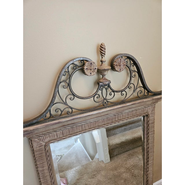 Chippendale Style Vintage Large Rattan & Iron Mirror For Sale - Image 4 of 8