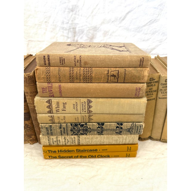 1910s Group of 15 Assorted Tan Antique Books For Sale - Image 5 of 5