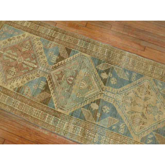 Contemporary 1930s Ocean Blue Sand Color Persian Tribal Runner - 3' x 11' For Sale - Image 3 of 6