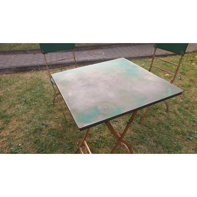 Mid-Century Distressed Painted Iron Garden Table and Chairs, Set of 3 For Sale - Image 10 of 17