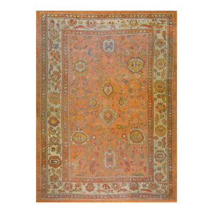 Graceful Antique Turkish Oushak Small Rug With Subtle Pastel Allover Design