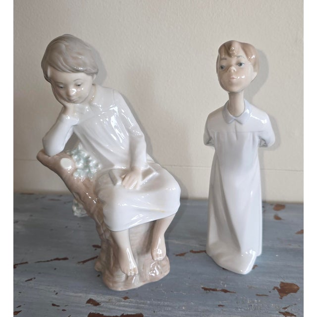 Antique White Two Vintage Lladro Figurines For Sale - Image 8 of 10