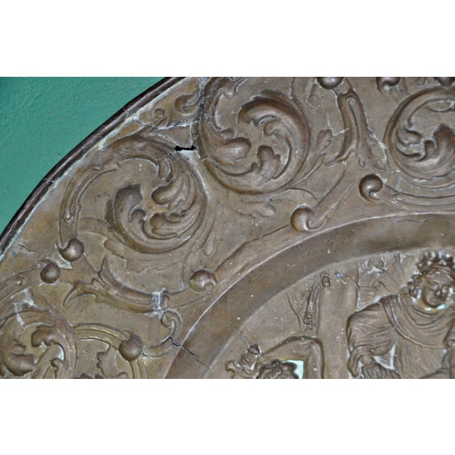 Antique French Embossed Brass Platter For Sale - Image 9 of 12