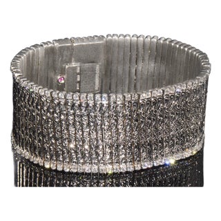 Late 20th Century Rare Roberto Coin Natural 3.20ct Diamond Floral Scroll Work Wide Bracelet in Solid 18k White Gold For Sale