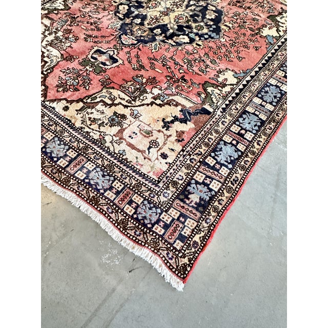 1960s Middle Eastern Handwoven Pink Tabriz Rug with Heriz Pattern, 1960s For Sale - Image 5 of 11