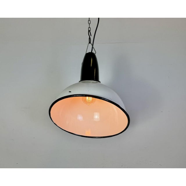 Industrial Soviet White Enamel Pendant Lamp, 1960s For Sale - Image 16 of 18