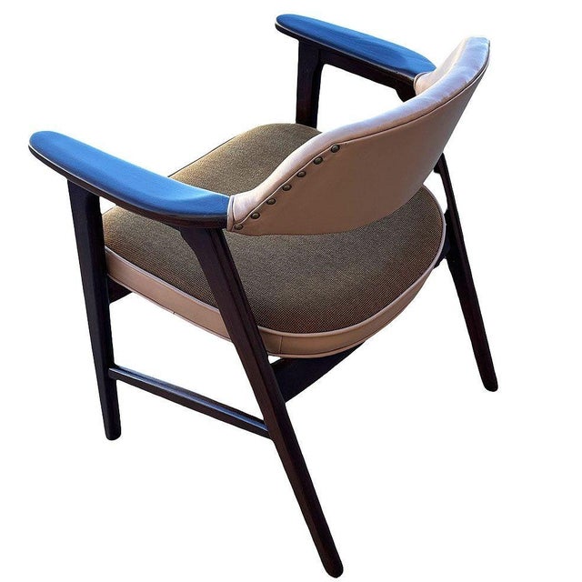 Brown Mid-Century Dark Oak Accent Armchairs W/ Beige Seat by Paoli Furniture, Set of 3 For Sale - Image 8 of 8
