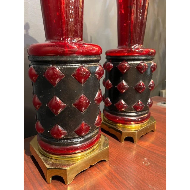 Italian 1920's Italian Blown Red Glass Table Lamps - a Pair For Sale - Image 3 of 6