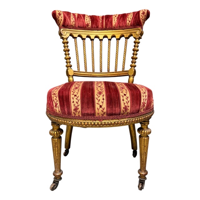French Napoleon III Giltwood SpindleBack Chair in the Louis XVI Taste Circa 1870 For Sale