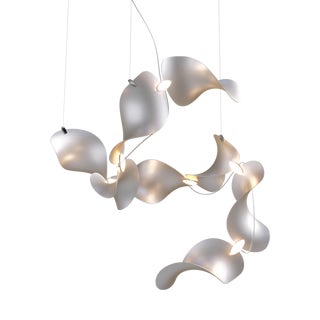 Dune 8 Spiral Chandelier with Silver Anodized Shades by Daniel Becker For Sale