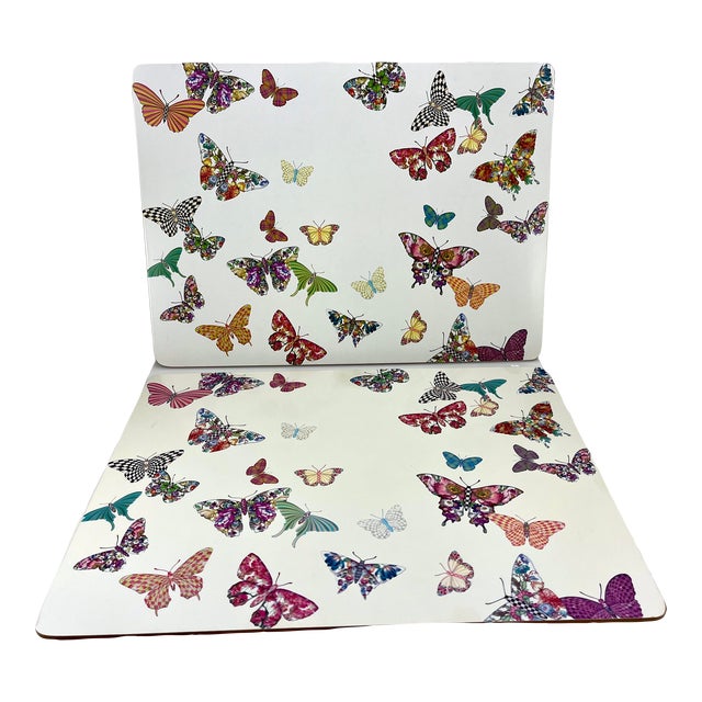 1990s MackenzieChilds Corked Back Butterfly Garden Placemats Set of