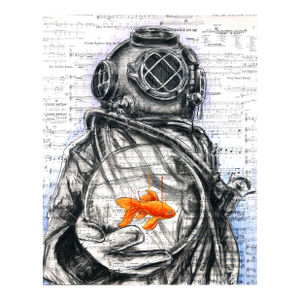 Remembering to Forget - Abstract Figurative Diver Mixed Media Surrealist Original Artwork by Robert Lebsack