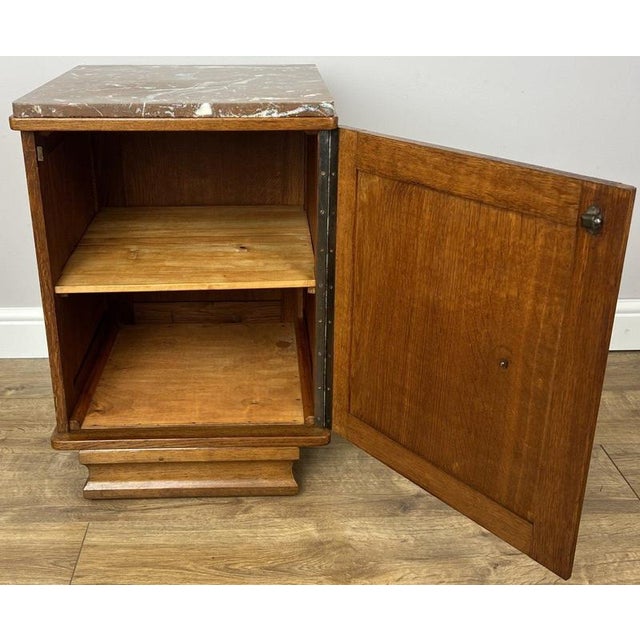 Antique French Oak Bedside Tables with Marble Tops, Set of 2 For Sale - Image 9 of 14